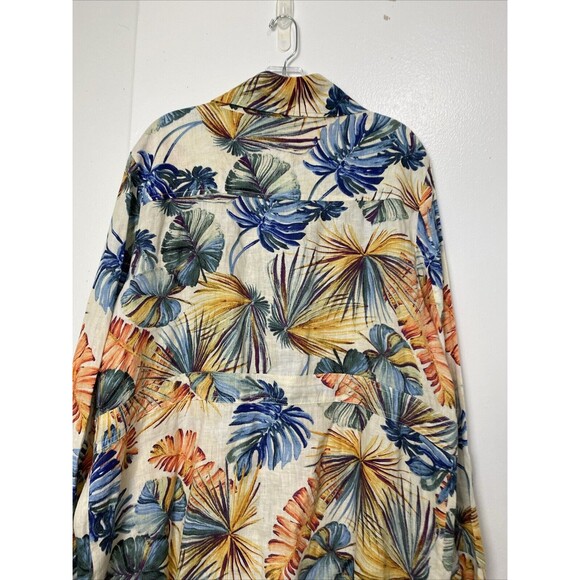 Chico’s Dress Hawaiian Floral Size 3 16/18 Linen Snap Up Pocket Drawstring Slits - Picture 14 of 16